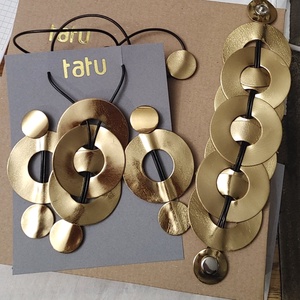 CIRCLE tatu bőr ékszer szett, Ékszer, Fülbevaló, Lógó fülbevaló, Bőrművesség, Varrás, MESKA