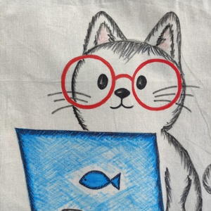 home office cica  kézzel rajzolt natúr vászontáska - táska & tok - bevásárlás & shopper táska - shopper, textiltáska, szatyor - Meska.hu
