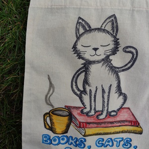 being a catmom, kézzel rajzolt cicás natúr vászontáska - táska & tok - bevásárlás & shopper táska - shopper, textiltáska, szatyor - Meska.hu