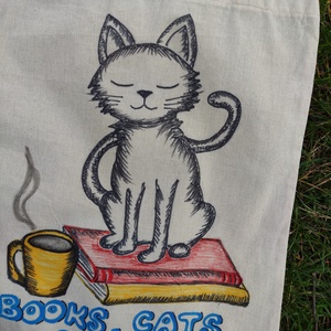 being a catmom, kézzel rajzolt cicás natúr vászontáska - táska & tok - bevásárlás & shopper táska - shopper, textiltáska, szatyor - Meska.hu