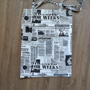 fekete-fehér újság mintás shopper, válltáska - táska & tok - bevásárlás & shopper táska - shopper, textiltáska, szatyor - Meska.hu