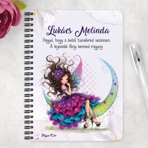 Személyre szabható - Szépséges lila virágos tündér és a hold mintás A5-ös füzet - otthon & életmód - papír, írószer - jegyzetfüzet & napló - Meska.hu