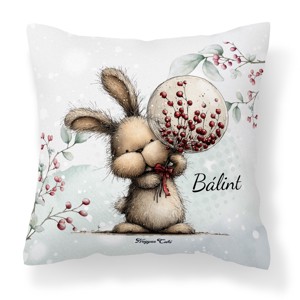 Névvel kérhető - Cuki téli nyuszi gömbbel mintás párna, Otthon & Életmód, Lakástextil, Párna & Párnahuzat, Díszpárna (belsővel együtt), , MESKA