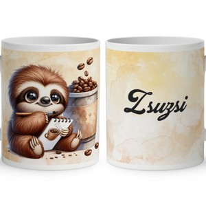 Névvel kérhető - Festő kávés lajhár mintás bögre, Otthon & Életmód, Konyhafelszerelés, tálalás, Tálalás, Bögre & Csésze, , MESKA