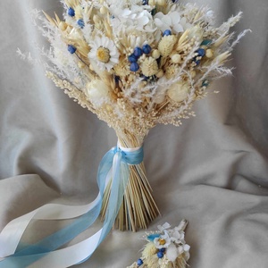 Menyasszonyi csokor kitűzővel(kék), Esküvő, Menyasszonyi- és dobócsokor, Virágkötés, MESKA