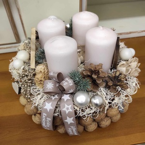 Adventi koszorú(beige-fehér) - karácsony - adventi díszek - adventi koszorú - Meska.hu