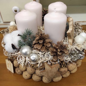 Adventi koszorú(beige-fehér) - karácsony - adventi díszek - adventi koszorú - Meska.hu