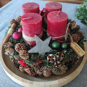 Adventi koszorú(piros-zöld) - karácsony - adventi díszek - adventi koszorú - Meska.hu
