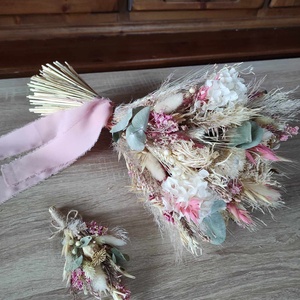 Menyasszonyi csokor kitűzővel(beige-rózsaszín) - esküvő - menyasszonyi- és dobócsokor - Meska.hu