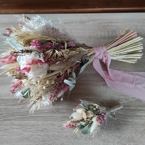 Menyasszonyi csokor kitűzővel(beige-rózsaszín) - esküvő - menyasszonyi- és dobócsokor - Meska.hu