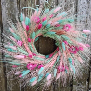 Színes szárazvirág koszorú,ajtódísz(pink-türkiz) - otthon & életmód - dekoráció - ajtó- és ablak dekoráció - ajtódísz & kopogtató - Meska.hu