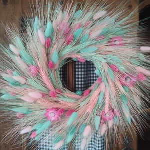 Búzakoszorú,ajtódísz(pink-menta) - Meska.hu