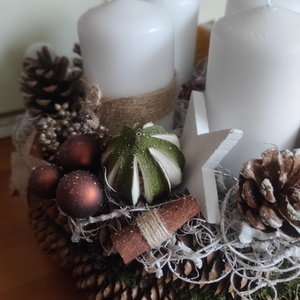 Adventi koszorú(barna-fehér) - karácsony - adventi díszek - adventi koszorú - Meska.hu