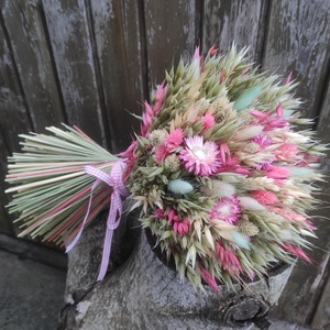 Szárazvirág csokor(rózsaszín-zöld) - otthon & életmód - virágdekoráció - virágok - virágcsokor - Meska.hu