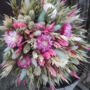 Szárazvirág csokor(rózsaszín-zöld) - otthon & életmód - virágdekoráció - virágok - virágcsokor - Meska.hu