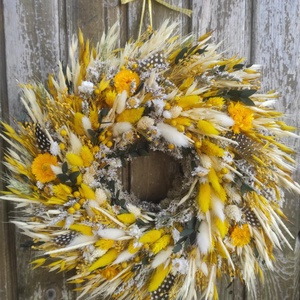 Tavaszi szárazvirág koszorú,ajtódísz(sárga) - otthon & életmód - dekoráció - ajtó- és ablak dekoráció - ajtódísz & kopogtató - Meska.hu