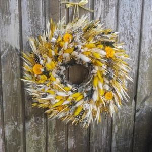 Tavaszi szárazvirág koszorú,ajtódísz(sárga) - otthon & életmód - dekoráció - ajtó- és ablak dekoráció - ajtódísz & kopogtató - Meska.hu