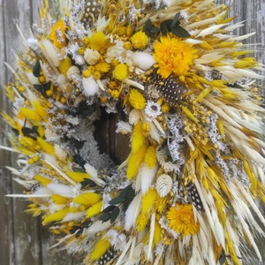 Tavaszi szárazvirág koszorú,ajtódísz(sárga) - otthon & életmód - dekoráció - ajtó- és ablak dekoráció - ajtódísz & kopogtató - Meska.hu