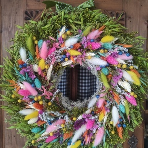 Szárazvirág koszorú,ajtódísz(színes) - Meska.hu