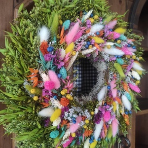 Szárazvirág koszorú,ajtódísz(színes) - otthon & életmód - dekoráció - ajtó- és ablak dekoráció - ajtódísz & kopogtató - Meska.hu