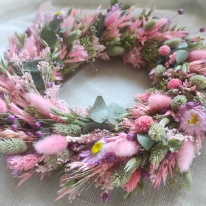 Szárazvirág koszorú,ajtódísz(rózsaszín) - Meska.hu