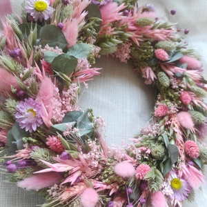 Szárazvirág koszorú,ajtódísz(rózsaszín) - otthon & életmód - dekoráció - ajtó- és ablak dekoráció - ajtódísz & kopogtató - Meska.hu