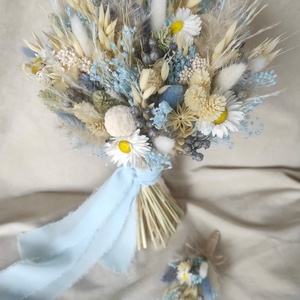 Menyasszonyi csokor kitűzővel(kék) - Meska.hu