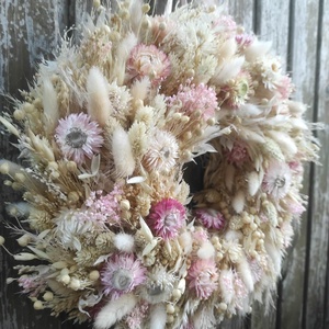 Szárazvirág koszorú,ajtódísz(bézs-rózsaszín) - otthon & életmód - dekoráció - ajtó- és ablak dekoráció - ajtódísz & kopogtató - Meska.hu