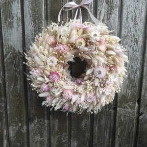 Szárazvirág koszorú,ajtódísz(bézs-rózsaszín) - otthon & életmód - dekoráció - ajtó- és ablak dekoráció - ajtódísz & kopogtató - Meska.hu