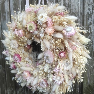 Szárazvirág koszorú,ajtódísz(bézs-rózsaszín) - otthon & életmód - dekoráció - ajtó- és ablak dekoráció - ajtódísz & kopogtató - Meska.hu