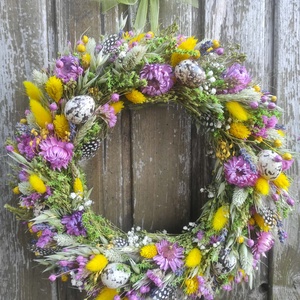 Tavaszi szárazvirág koszorú,ajtódísz(színes) - Meska.hu