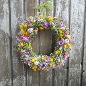 Tavaszi szárazvirág koszorú,ajtódísz(színes) - otthon & életmód - dekoráció - ajtó- és ablak dekoráció - ajtódísz & kopogtató - Meska.hu