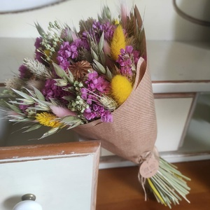 Szárazvirág csokor(pink-sárga) - otthon & életmód - virágdekoráció - virágok - virágcsokor - Meska.hu