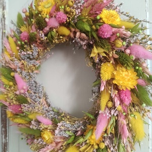 Szárazvirág koszorú,ajtódísz(sárga) - otthon & életmód - dekoráció - ajtó- és ablak dekoráció - ajtódísz & kopogtató - Meska.hu