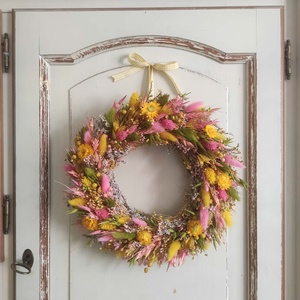 Szárazvirág koszorú,ajtódísz(sárga) - otthon & életmód - dekoráció - ajtó- és ablak dekoráció - ajtódísz & kopogtató - Meska.hu