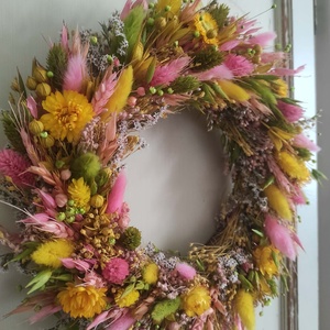 Szárazvirág koszorú,ajtódísz(sárga) - otthon & életmód - dekoráció - ajtó- és ablak dekoráció - ajtódísz & kopogtató - Meska.hu