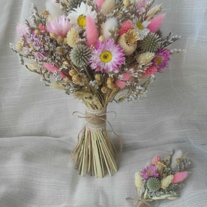 Menyasszonyi csokor kitűzővel(natúr-rózsaszín) - Meska.hu