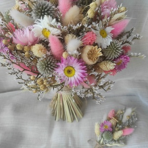 Menyasszonyi csokor kitűzővel(natúr-rózsaszín) - esküvő - menyasszonyi- és dobócsokor - Meska.hu