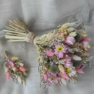 Menyasszonyi csokor kitűzővel(natúr-rózsaszín) - esküvő - menyasszonyi- és dobócsokor - Meska.hu