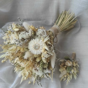 Menyasszonyi csokor kitűzővel(natúr) - esküvő - menyasszonyi- és dobócsokor - Meska.hu