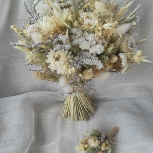 Menyasszonyi csokor kitűzővel(natúr) - esküvő - menyasszonyi- és dobócsokor - Meska.hu