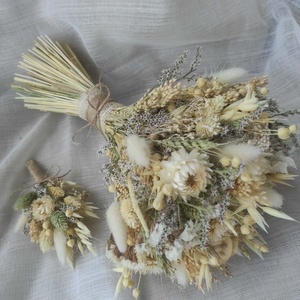 Menyasszonyi csokor kitűzővel(natúr) - esküvő - menyasszonyi- és dobócsokor - Meska.hu