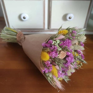 Szárazvirág csokor(pink-sárga) - Meska.hu