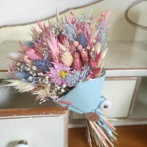 Szárazvirág csokor(kék-rózsaszín) - otthon & életmód - virágdekoráció - virágok - virágcsokor - Meska.hu