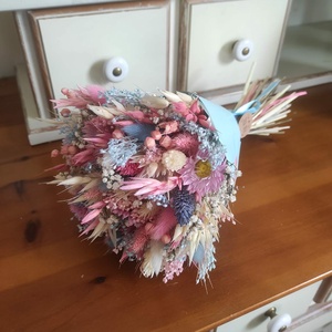 Szárazvirág csokor(kék-rózsaszín) - otthon & életmód - virágdekoráció - virágok - virágcsokor - Meska.hu