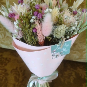 Szárazvirág csokor(rózsaszín-zöld) - Meska.hu