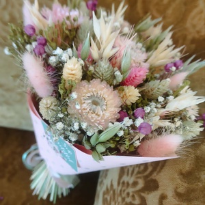 Szárazvirág csokor(rózsaszín-zöld) - otthon & életmód - virágdekoráció - virágok - virágcsokor - Meska.hu