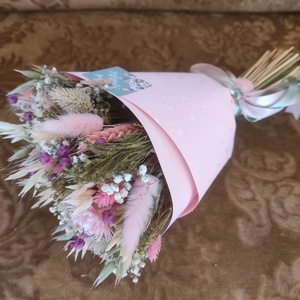 Szárazvirág csokor(rózsaszín-zöld) - otthon & életmód - virágdekoráció - virágok - virágcsokor - Meska.hu