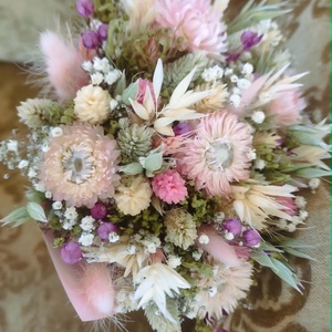 Szárazvirág csokor(rózsaszín-zöld) - otthon & életmód - virágdekoráció - virágok - virágcsokor - Meska.hu