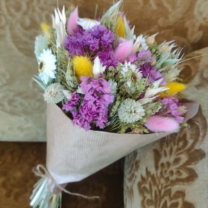 Szárazvirág csokor(pink-sárga) - Meska.hu